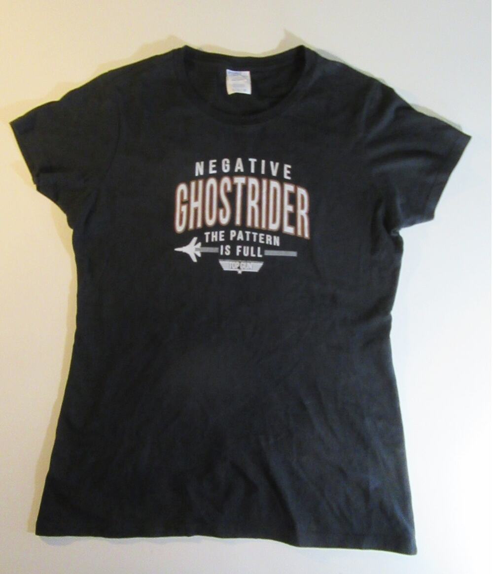 Top Gun Negative Ghostrider The Pattern Is Full Black Tee Shirt Womens Small Jet